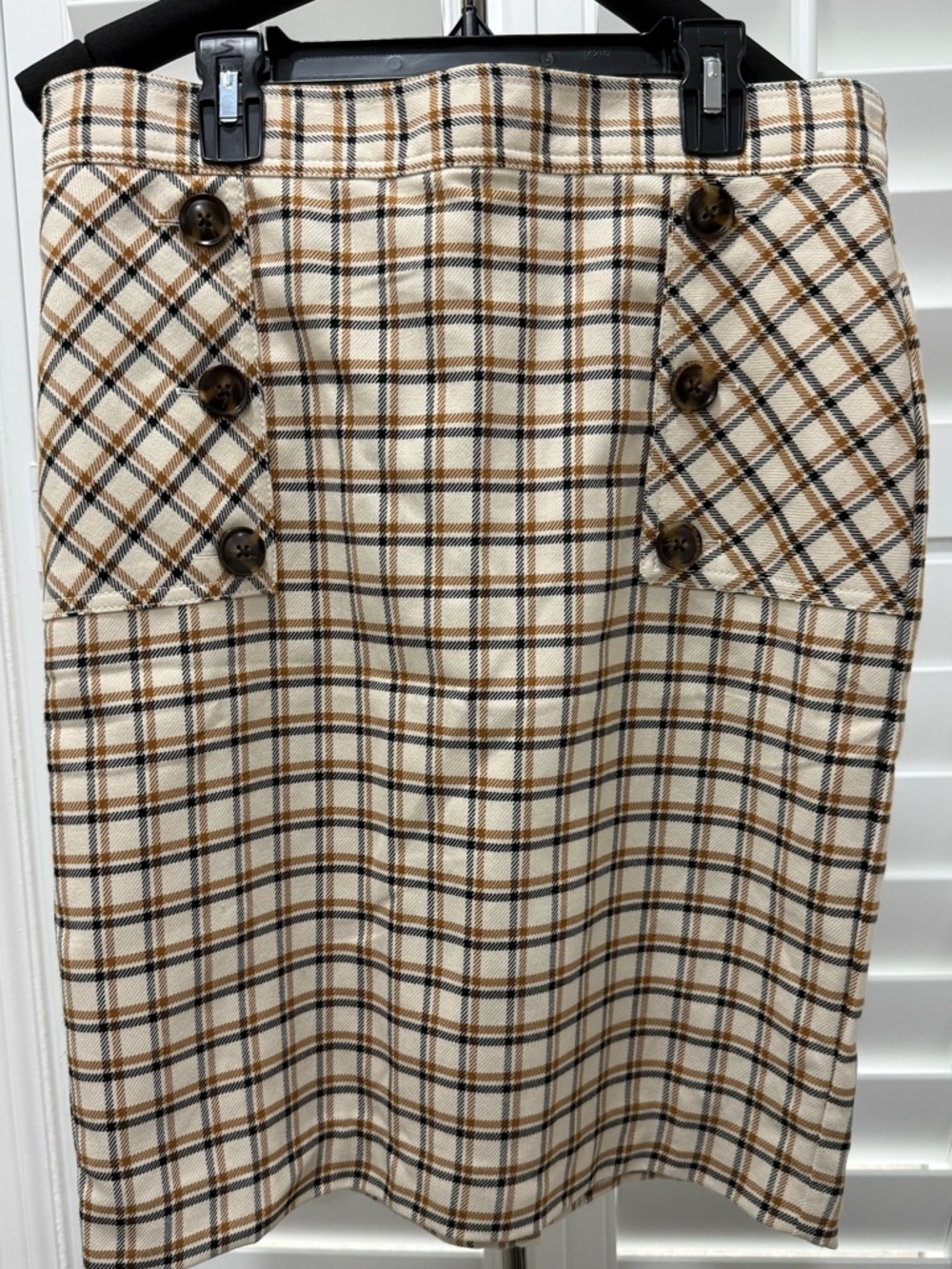 Ann Taylor Cream Plaid Pencil Skirt with Brown Accents